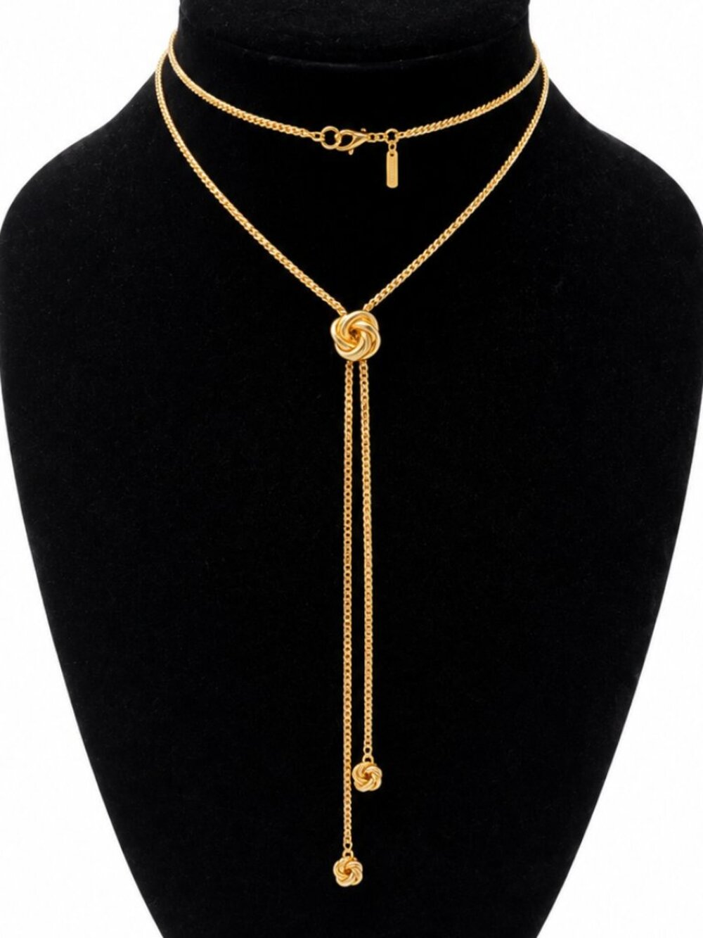 Vintage Monet Gold Tone Love Knot Lariat Y Necklace 35"